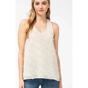 Entro Ivory Polka Dot Embellished Racerback Sleeveless Tank Top Blouse Size S